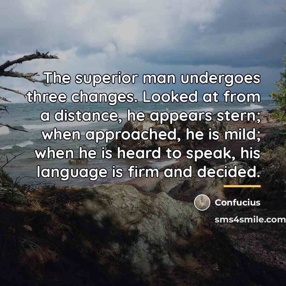 “The superior man undergoes three changes. Looked at from a…” quote by Confucius