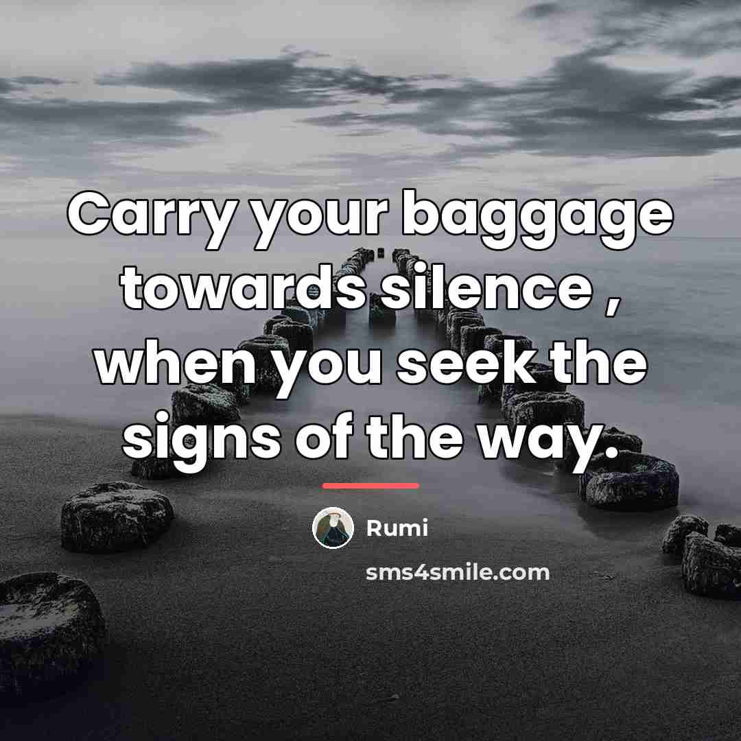“Carry your baggage towards silence , when you seek the…” quote by Rumi