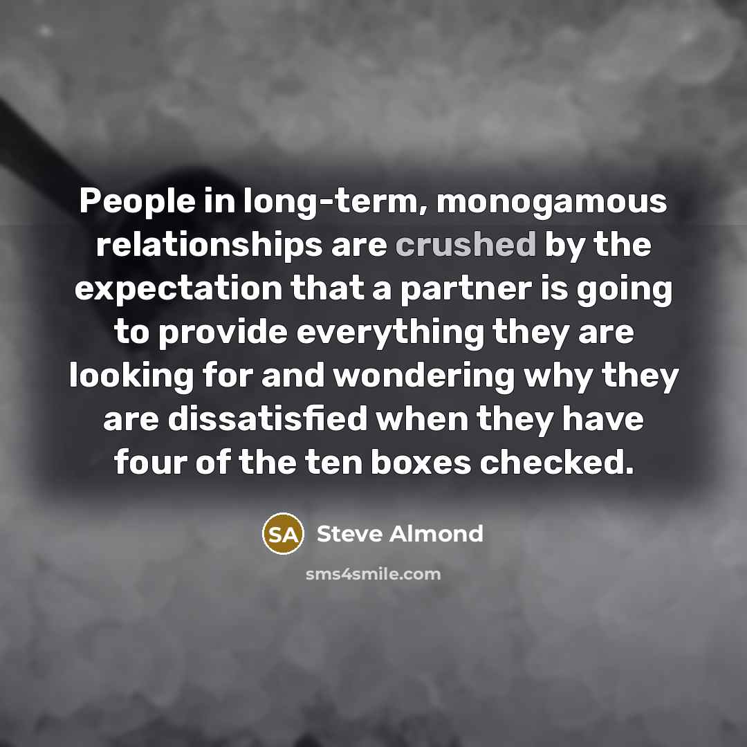 “People in long-term, monogamous relationships are crushed by the expectation…” quote by Steve Almond