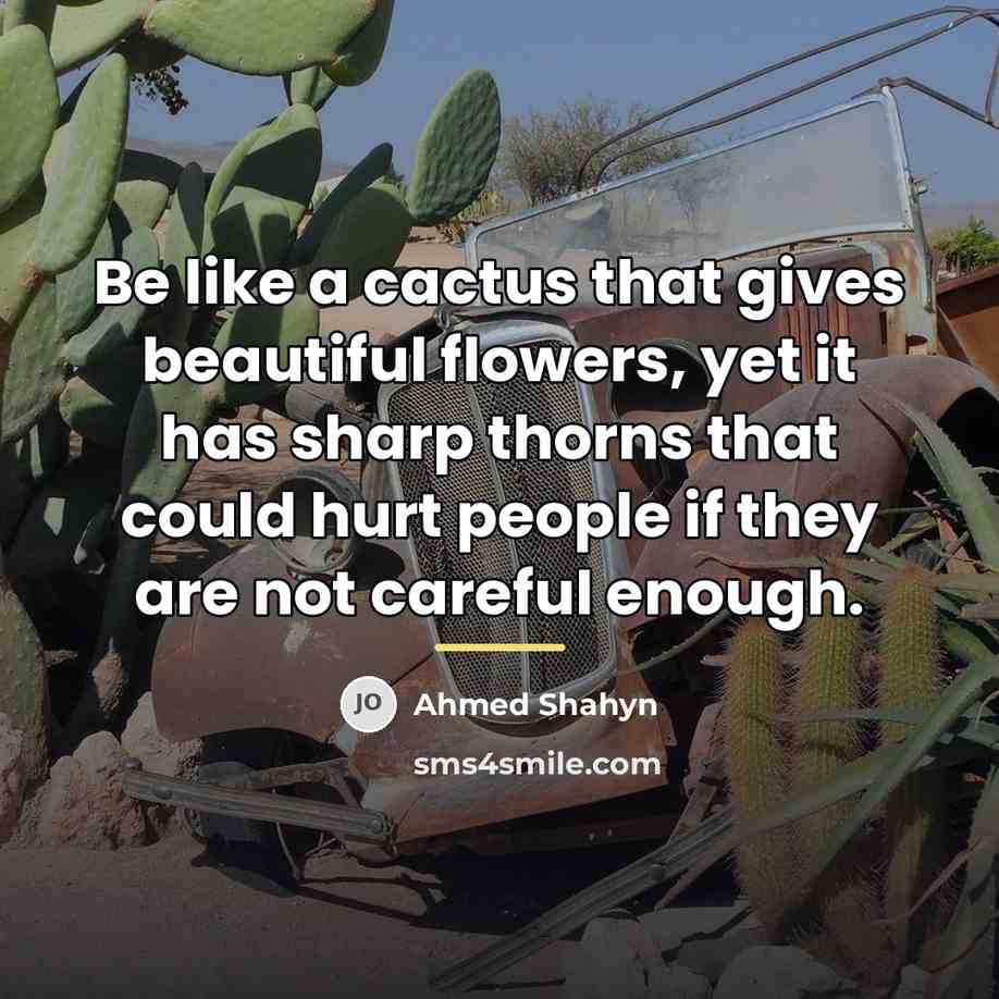 “Be like a cactus that gives beautiful flowers, yet it…” quote by Ahmed Shahyn