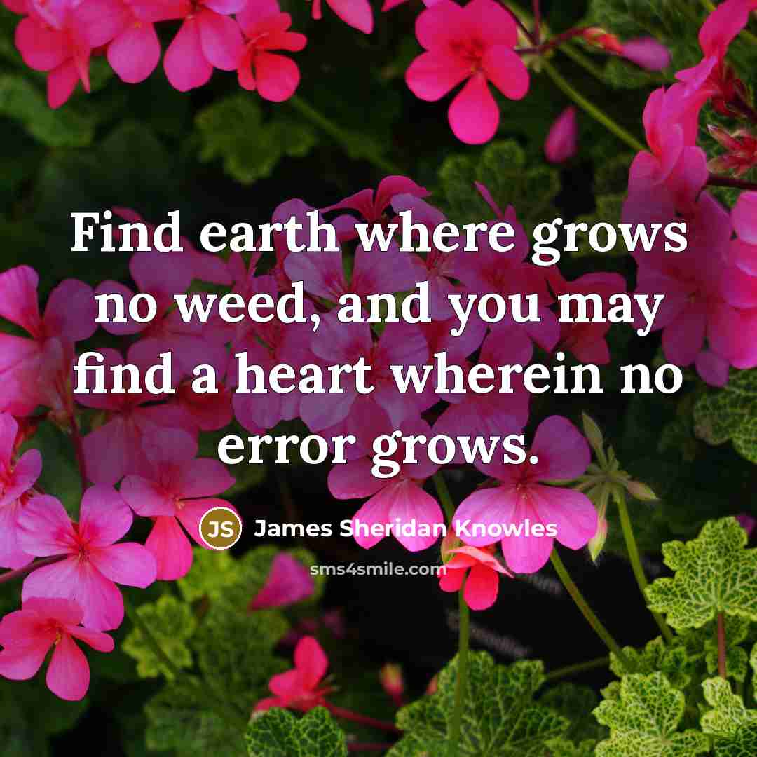 “Find earth where grows no weed, and you may find…” quote by James Sheridan Knowles