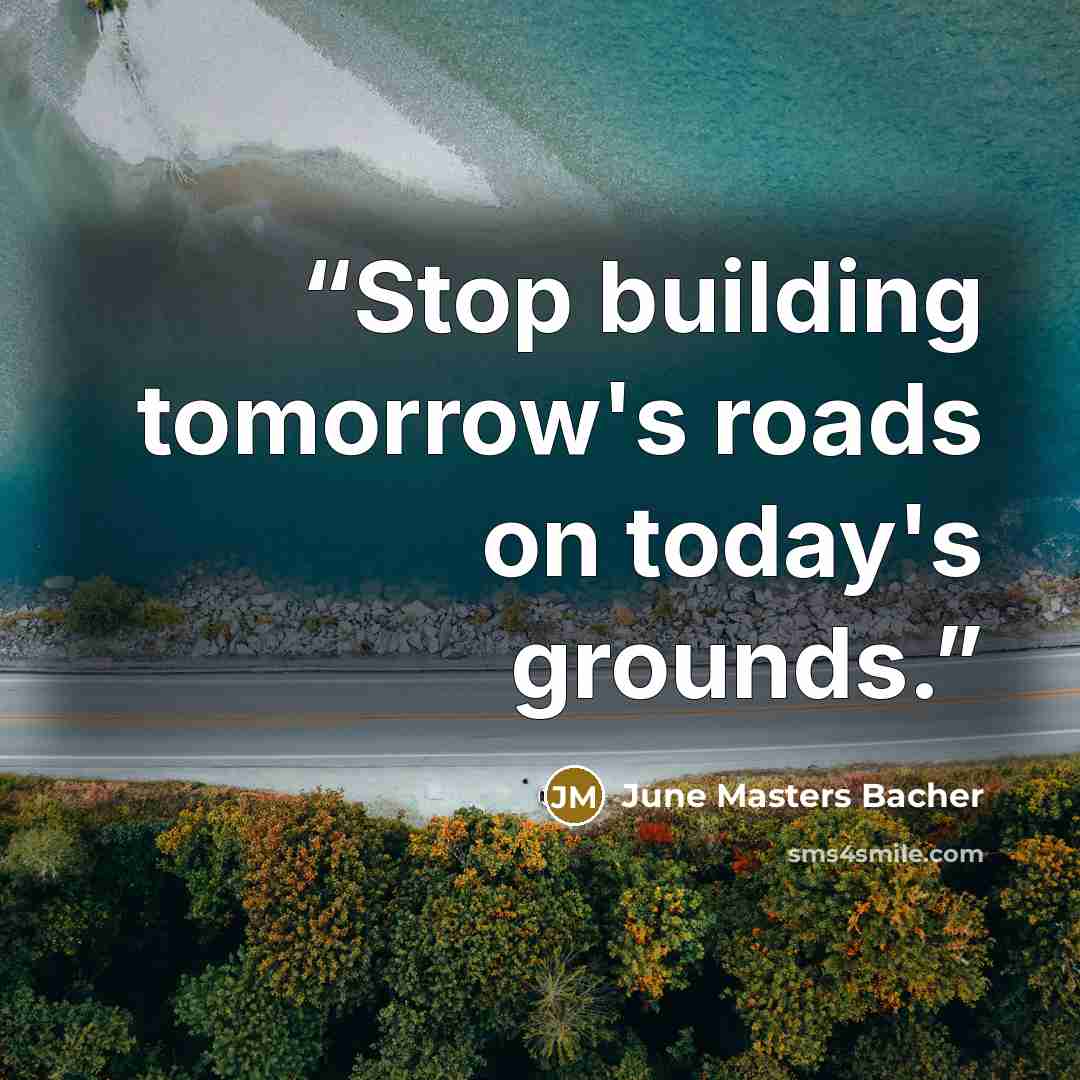 “Stop building tomorrow's roads on today's grounds.” quote by June Masters Bacher