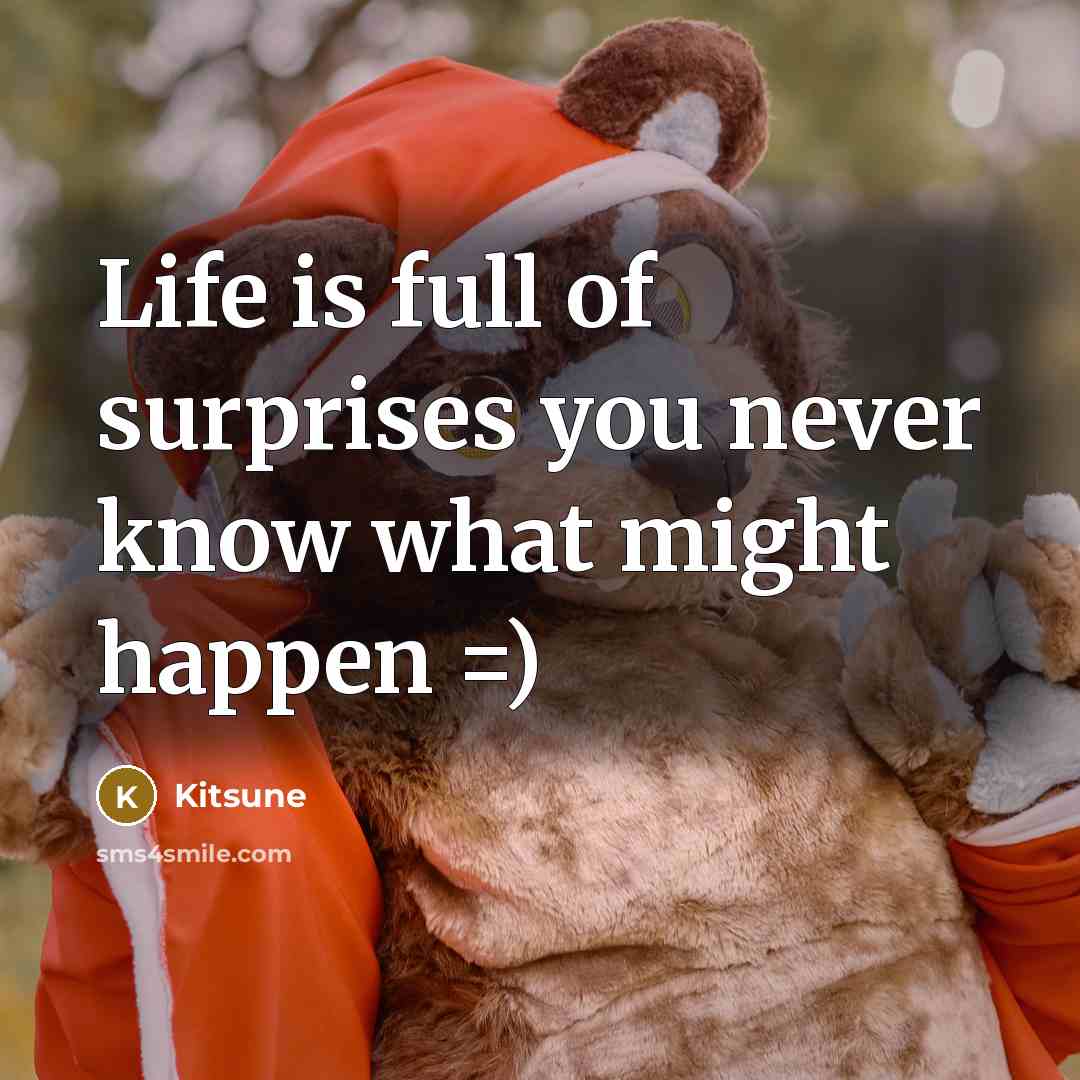 “Life is full of surprises you never know what might happen =)” quote by Kitsune