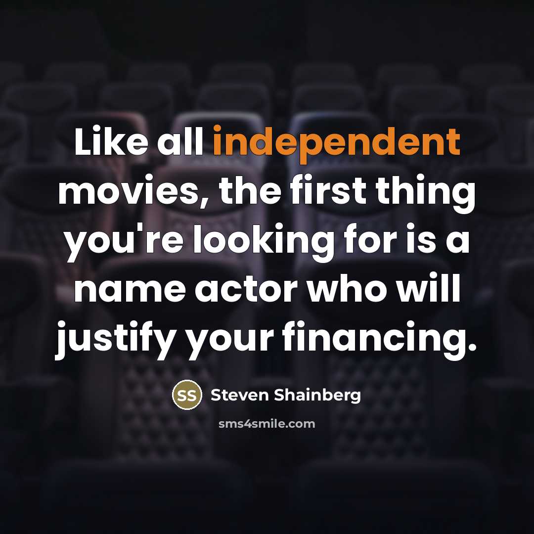 “Like all independent movies, the first thing you're looking for…” quote by Steven Shainberg