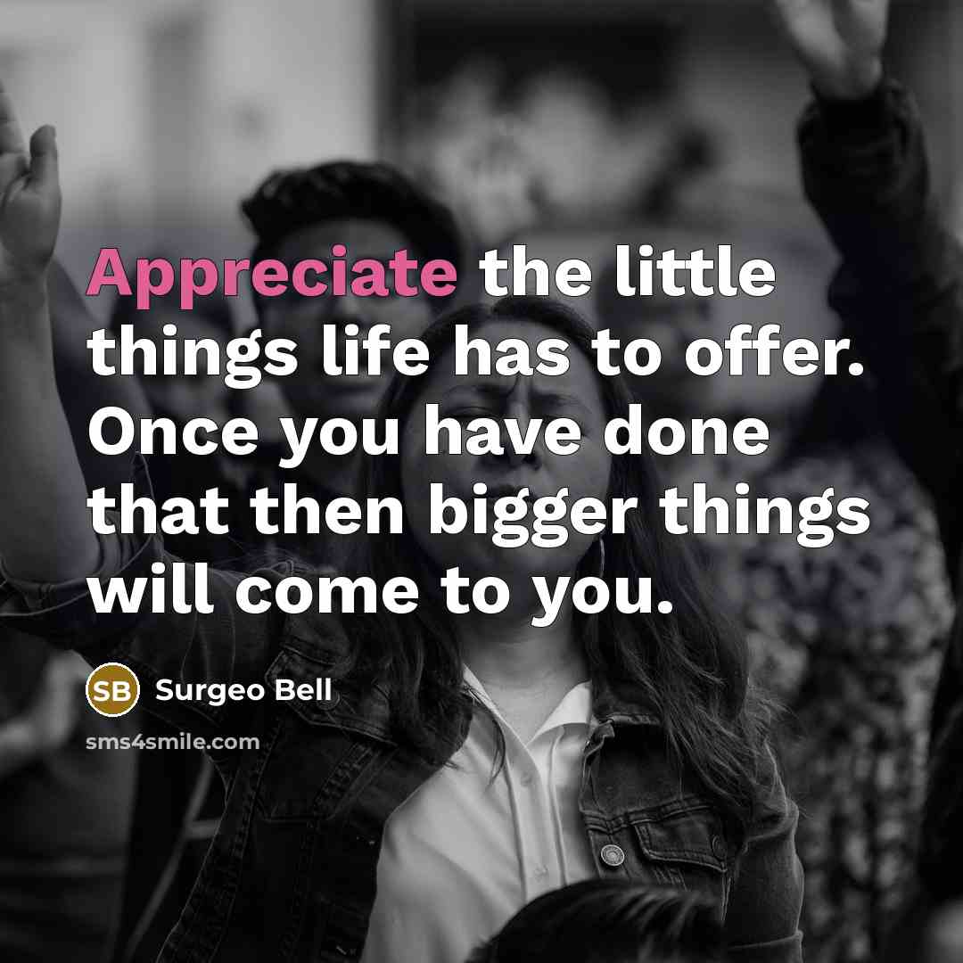 “Appreciate the little things life has to offer. Once you…” quote by Surgeo Bell