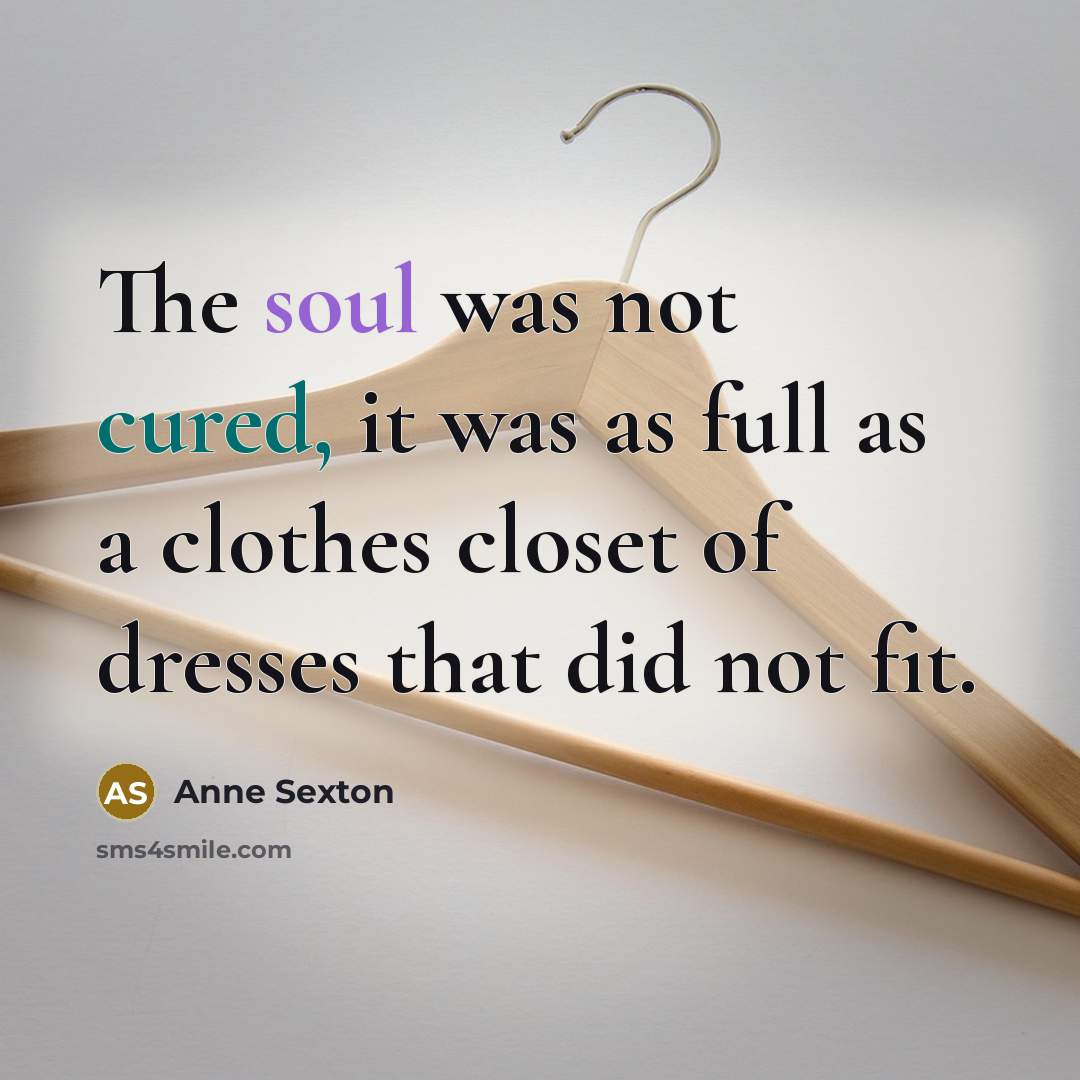 “The soul was not cured, it was as full as a clothes closet of dresses that did not fit.” quote by Anne Sexton