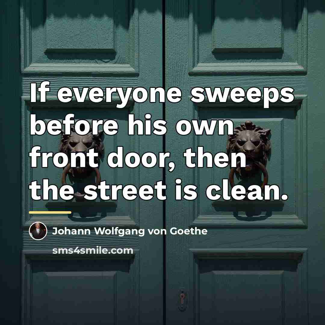 “If everyone sweeps before his own front door, then the…” quote by Johann Wolfgang von Goethe