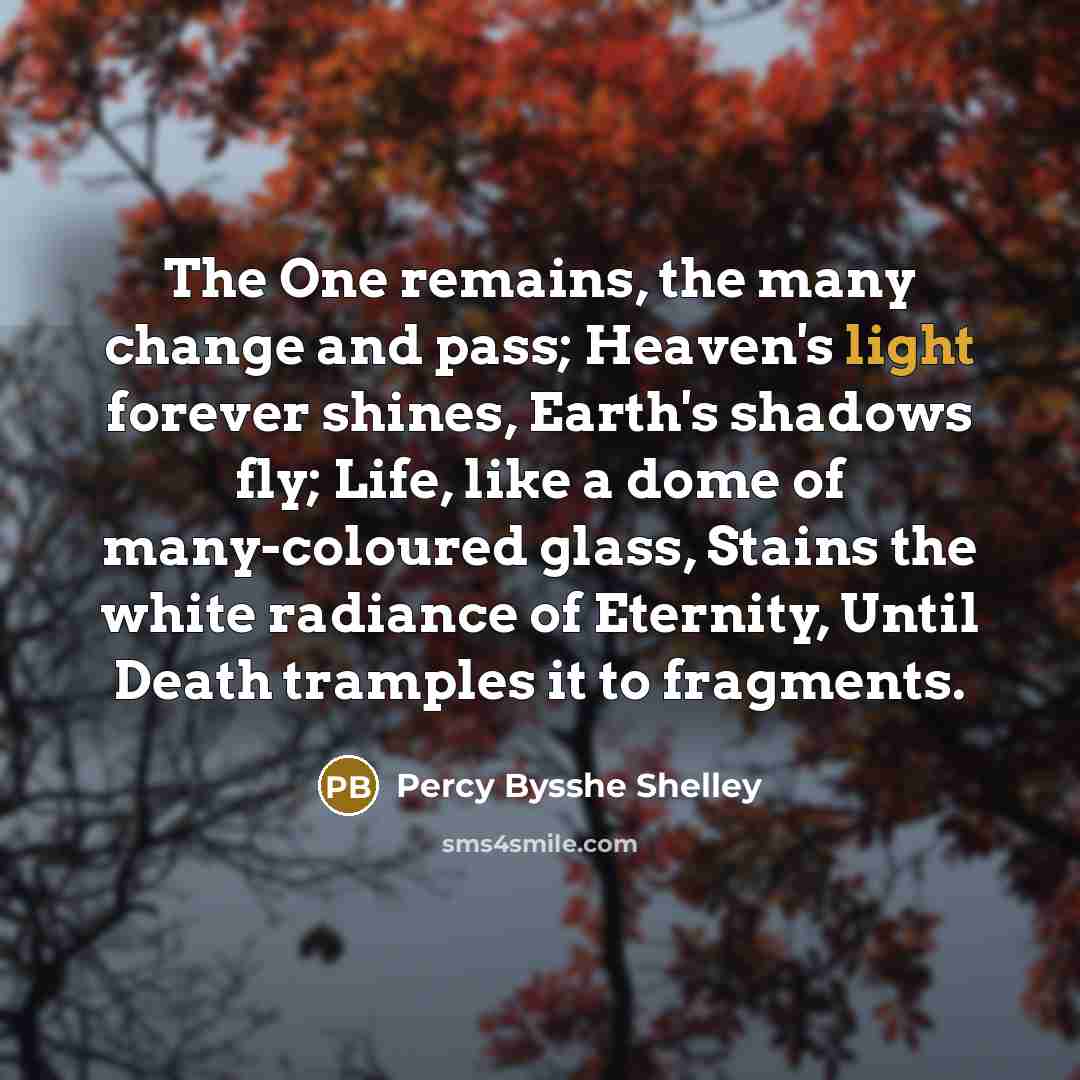 “The One remains, the many change and pass; Heaven's light…” quote by Percy Bysshe Shelley