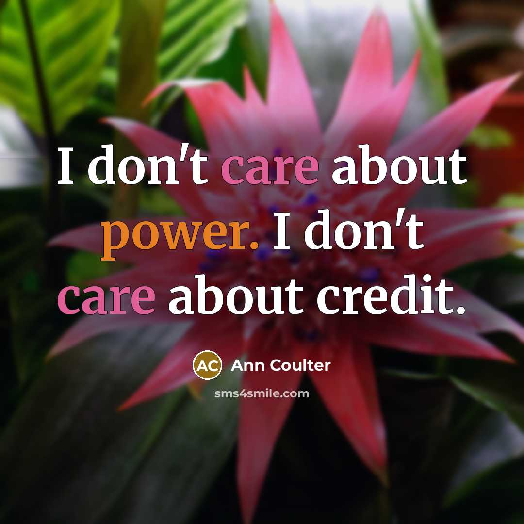 “I don't care about power. I don't care about credit.…” quote by Ann Coulter