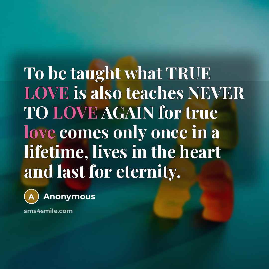 “To be taught what TRUE LOVE is also teaches NEVER…” quote by Anonymous