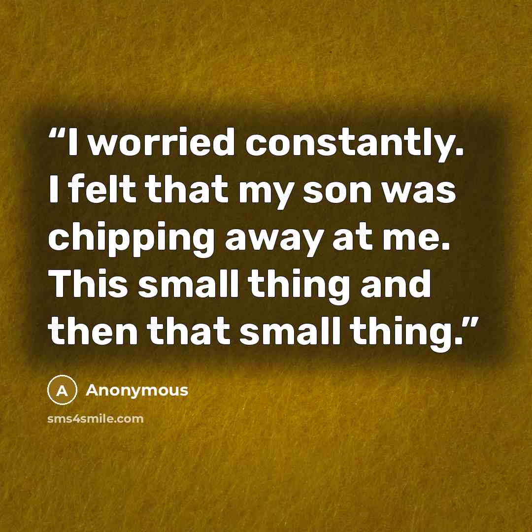 “I worried constantly. I felt that my son was chipping away at me. This small thing and then that small thing.” quote by Anonymous