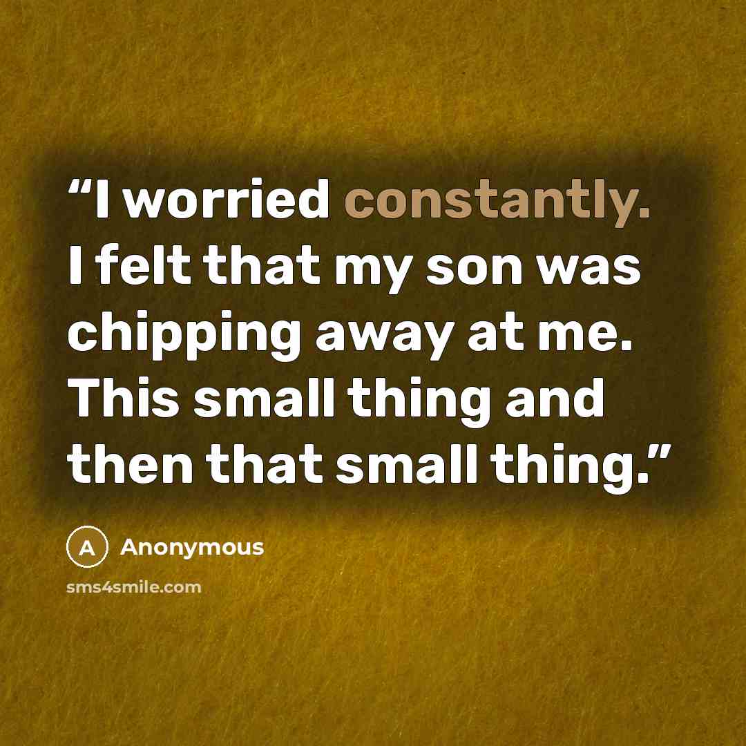 “I worried constantly. I felt that my son was chipping away at me. This small thing and then that small thing.” quote by Anonymous