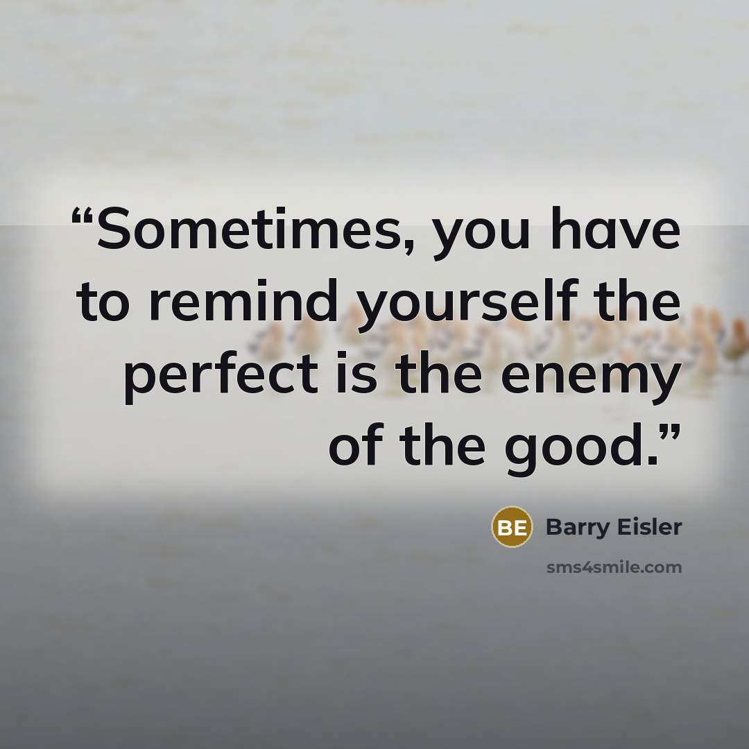“Sometimes, you have to remind yourself the perfect is the enemy of the good.” quote by Barry Eisler