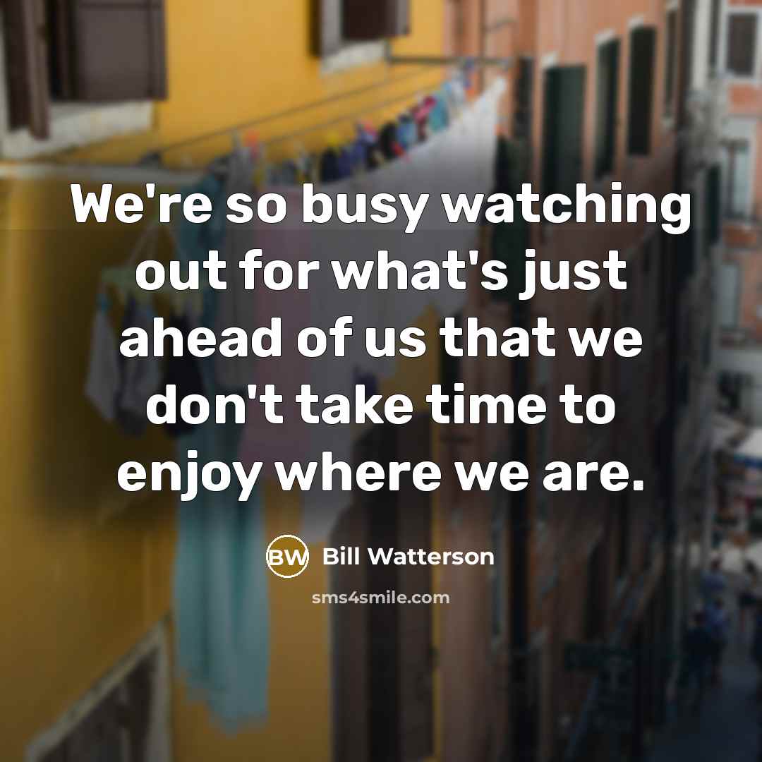 “We're so busy watching out for what's just ahead of…” quote by Bill Watterson