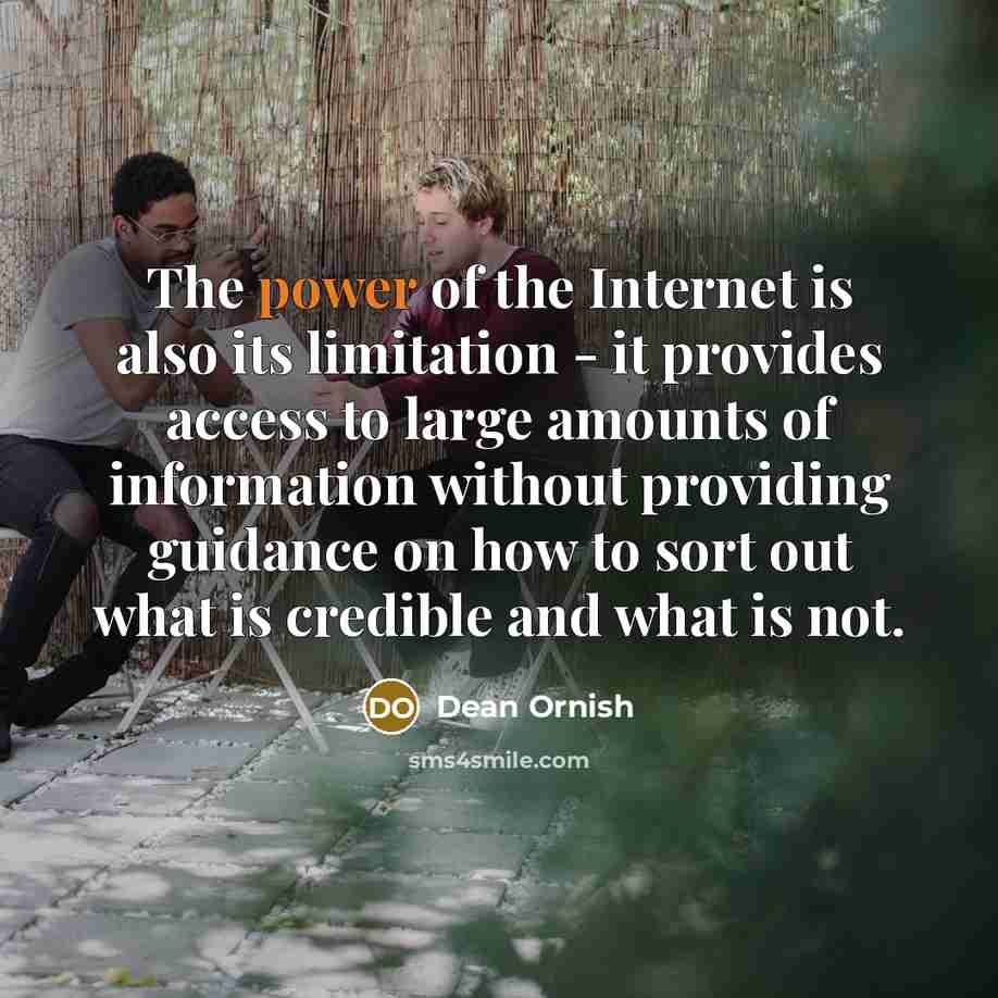 “The power of the Internet is also its limitation -…” quote by Dean Ornish