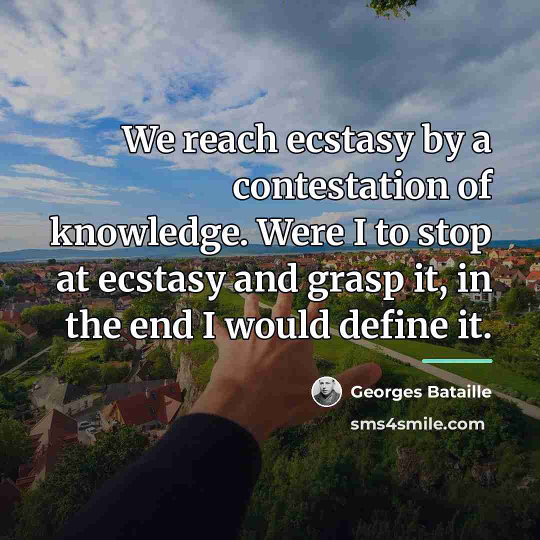 “We reach ecstasy by a contestation of knowledge. Were I…” quote by Georges Bataille