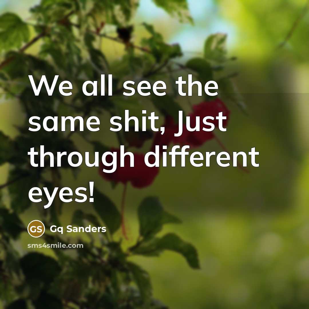 “We all see the same shit, Just through different eyes!” quote by Gq Sanders
