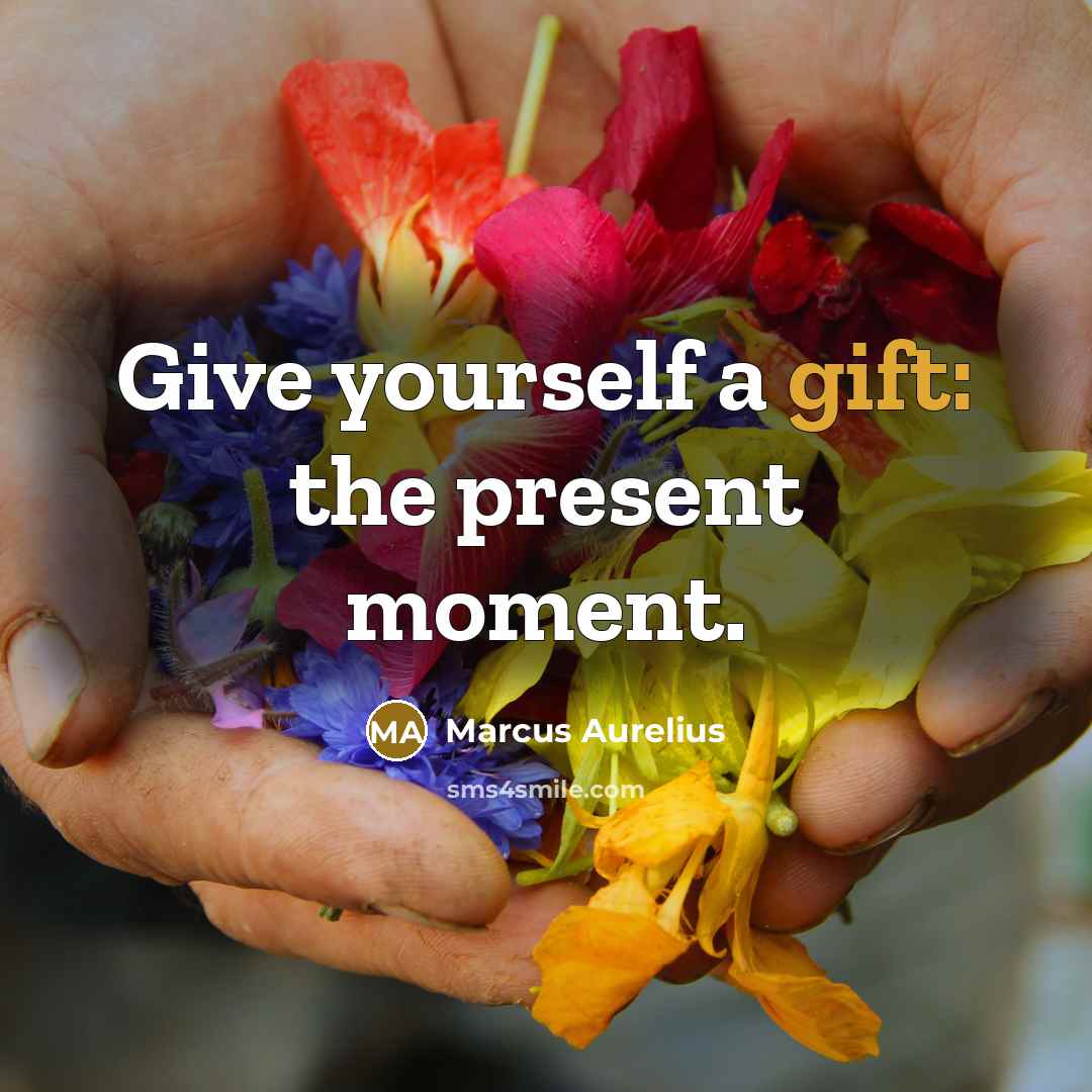 “Give yourself a gift: the present moment.” quote by Marcus Aurelius