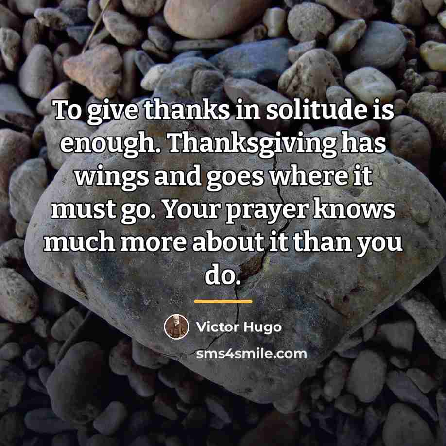 “To give thanks in solitude is enough. Thanksgiving has wings…” quote by Victor Hugo