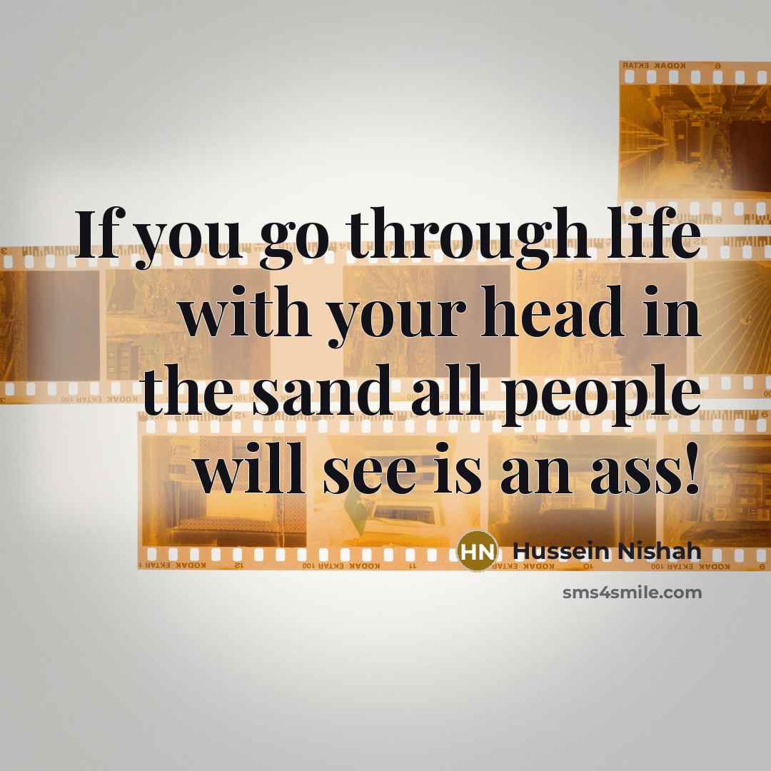 “If you go through life with your head in the…” quote by Hussein Nishah