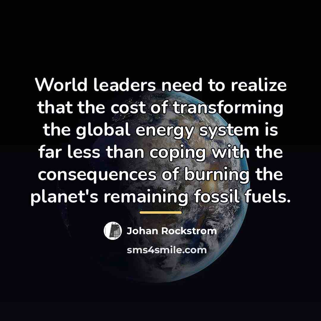 “World leaders need to realize that the cost of transforming…” quote by Johan Rockstrom