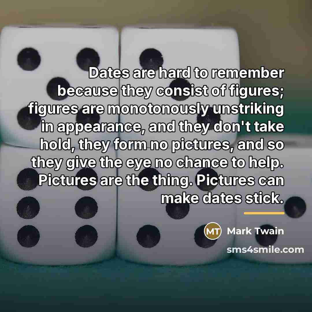 “Dates are hard to remember because they consist of figures;…” quote by Mark Twain
