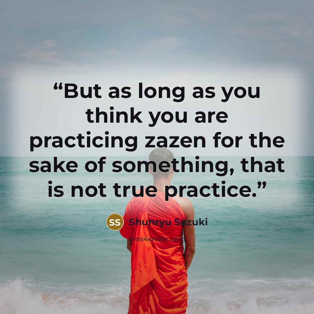 “But as long as you think you are practicing zazen for the sake of something, that is not true practice.” quote by Shunryu Suzuki