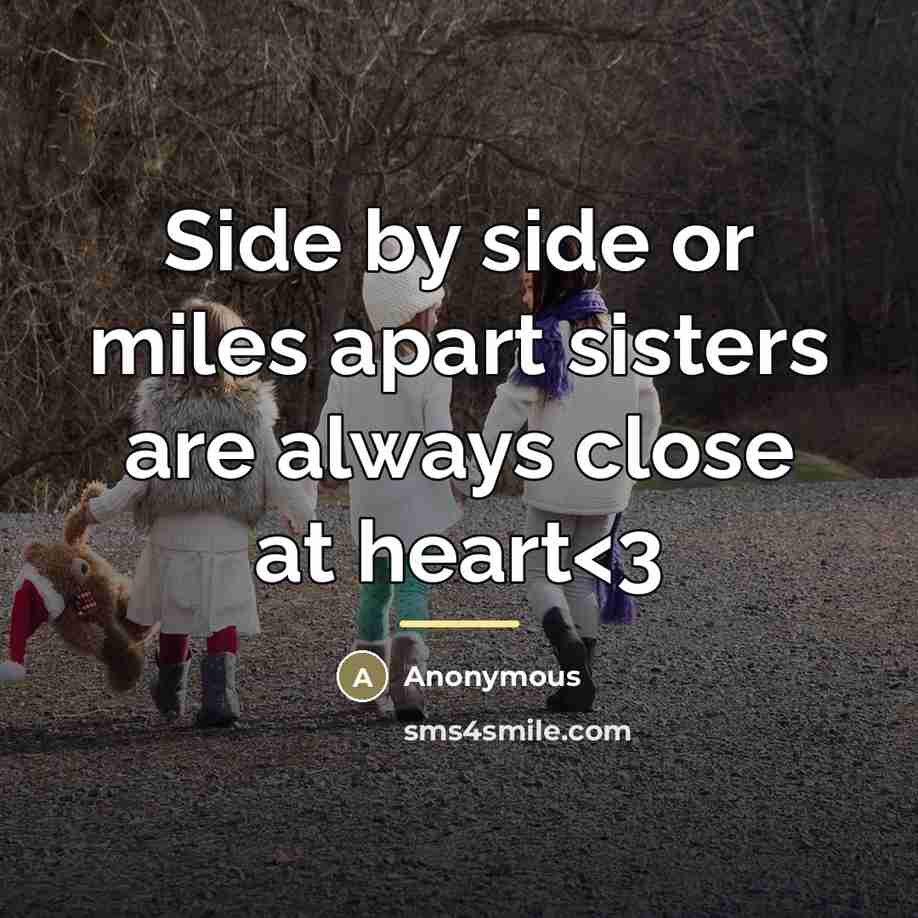“Side by side or miles apart sisters are always close…” quote by Anonymous