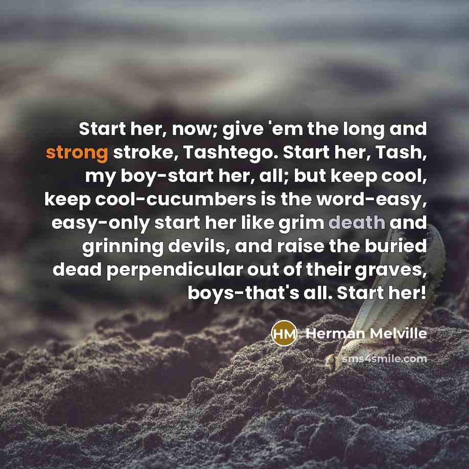 “Start her, now; give 'em the long and strong stroke,…” quote by Herman Melville