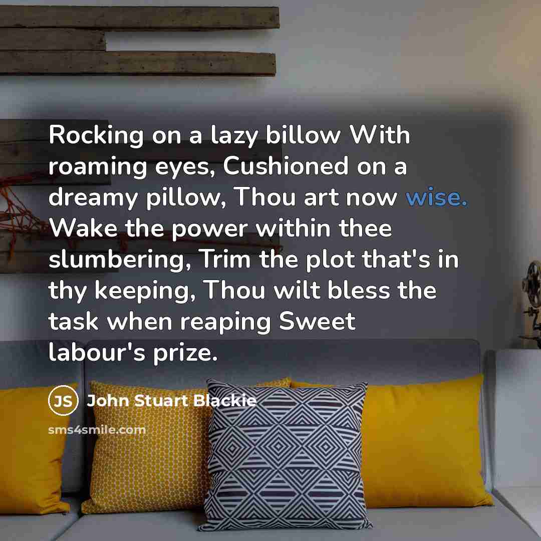 “Rocking on a lazy billow With roaming eyes, Cushioned on…” quote by John Stuart Blackie