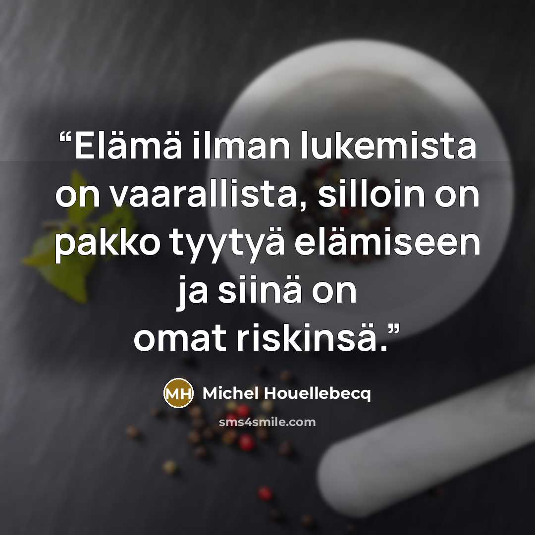 “Elämä ilman lukemista on vaarallista, silloin on pakko tyytyä elämiseen ja siinä on omat riskinsä.” quote by Michel Houellebecq