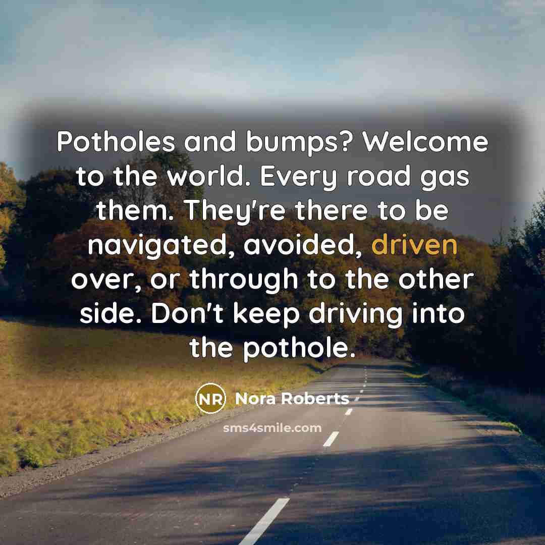 “Potholes and bumps? Welcome to the world. Every road gas…” quote by Nora Roberts