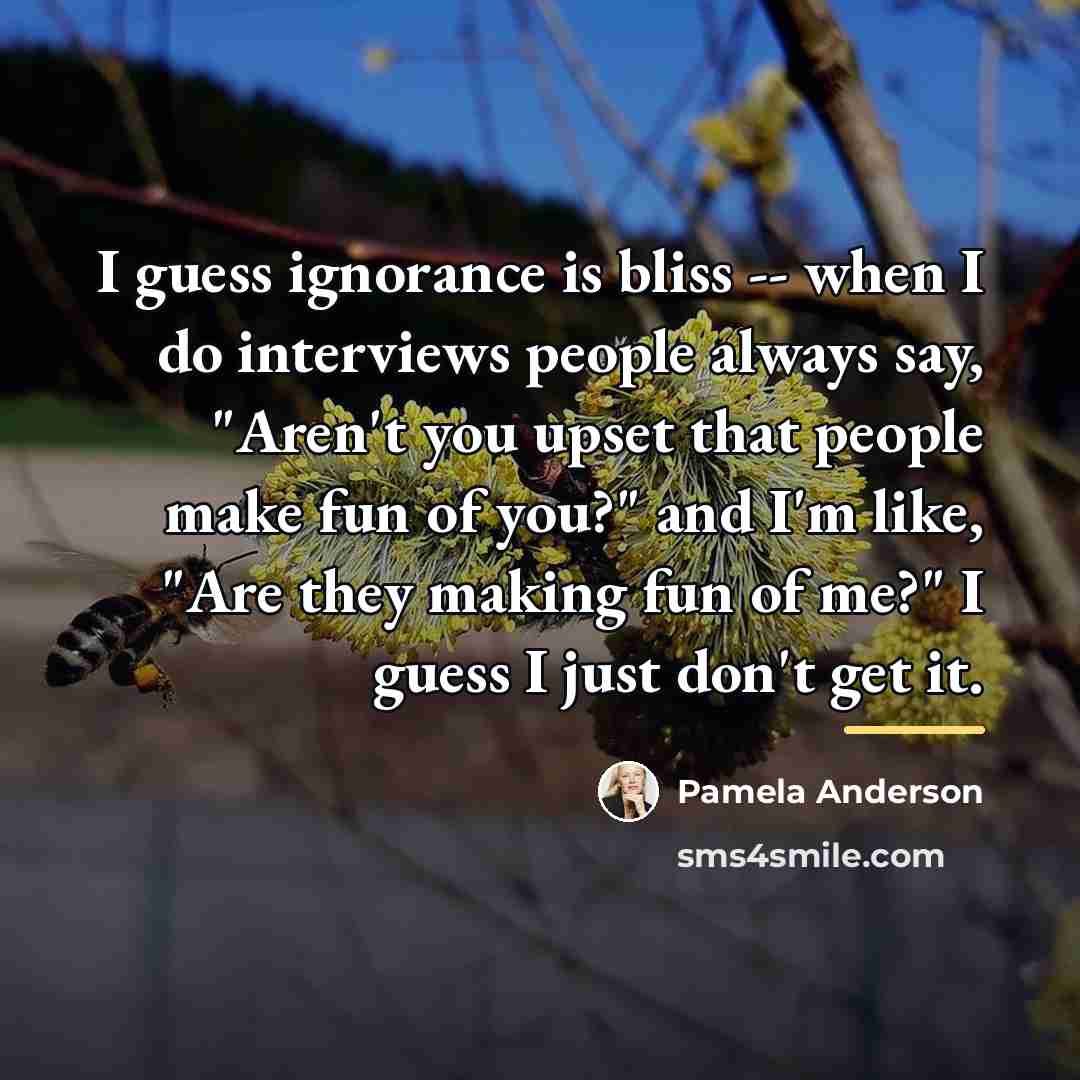 “I guess ignorance is bliss -- when I do interviews…” quote by Pamela Anderson
