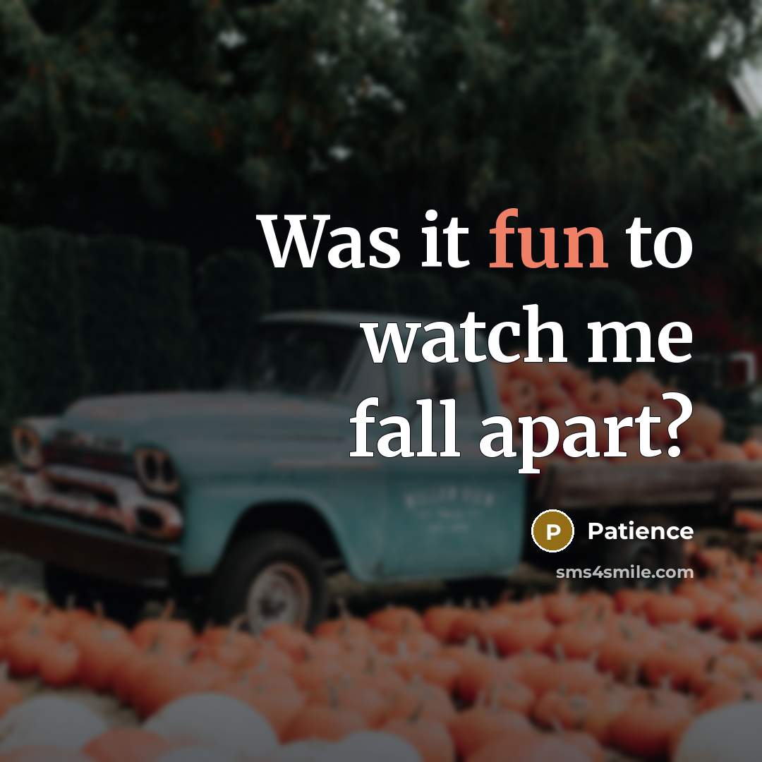 “Was it fun to watch me fall apart?” quote by Patience