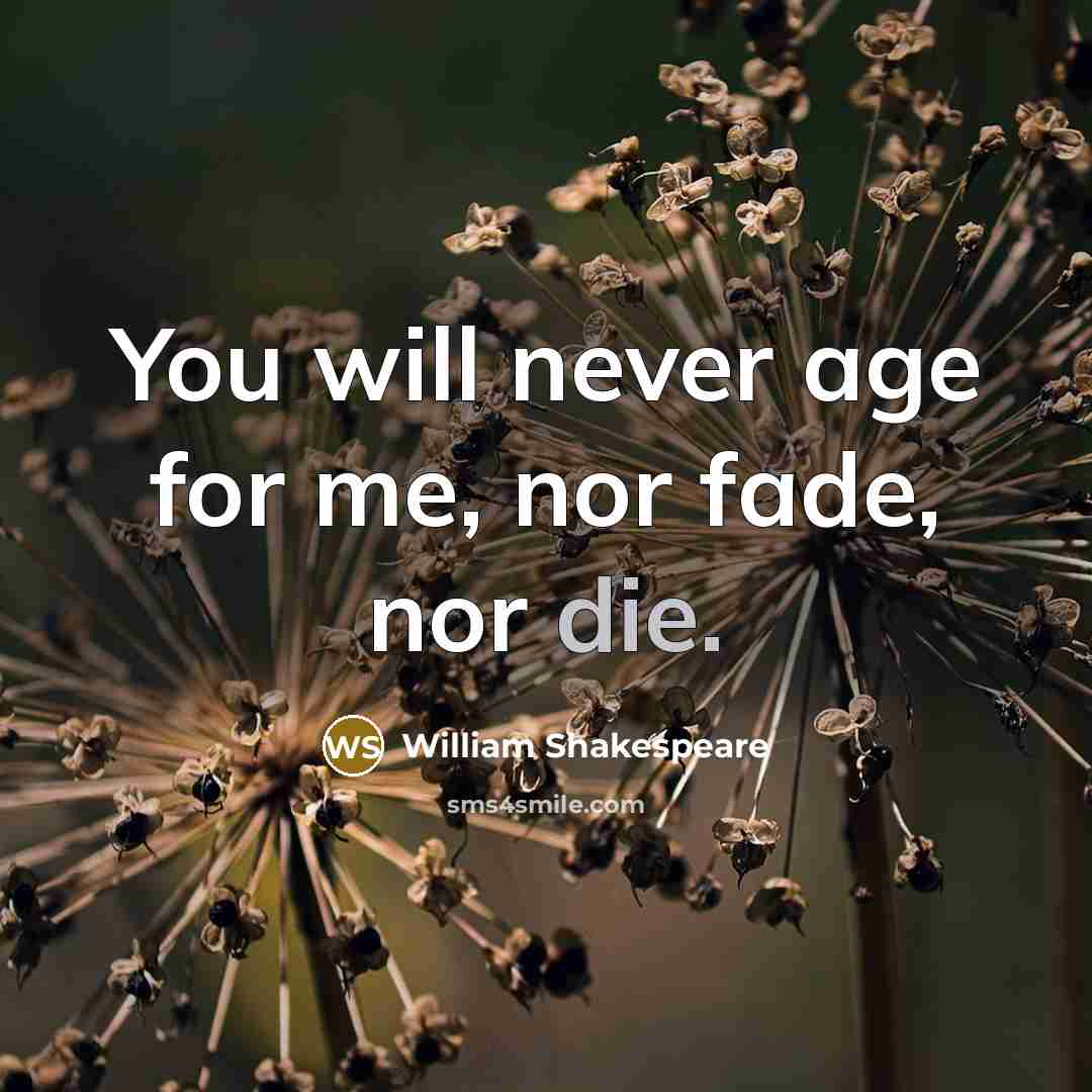 “You will never age for me, nor fade, nor die.…” quote by William Shakespeare