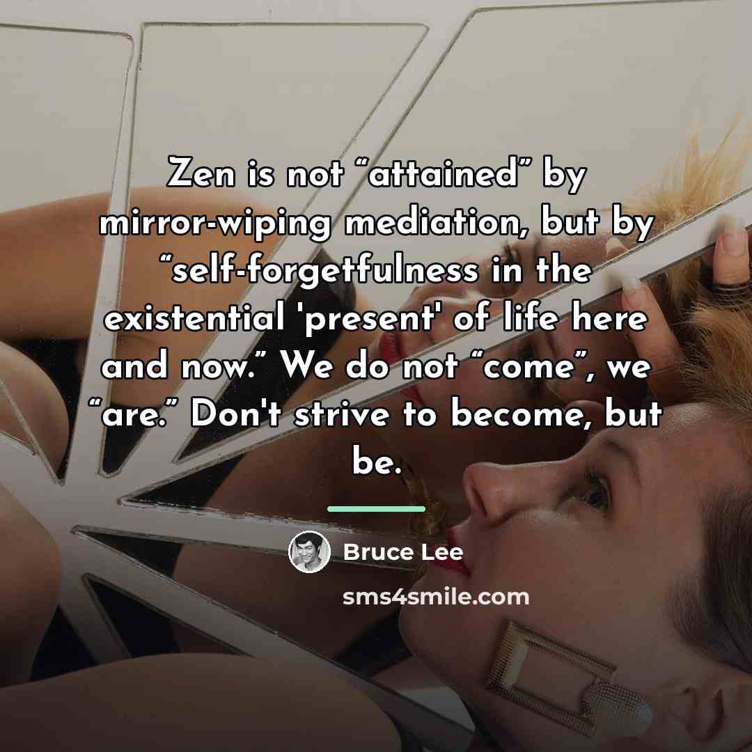 “Zen is not “attained” by mirror-wiping mediation, but by “self-forgetfulness…” quote by Bruce Lee