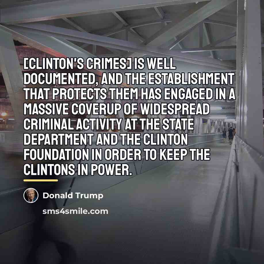 “[Clinton's crimes] is well documented, and the establishment that protects…” quote by Donald Trump