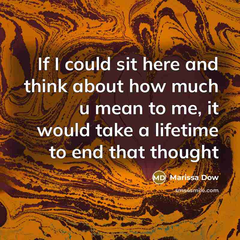 “If I could sit here and think about how much u mean to me, it would take a lifetime to end that thought” quote by Marissa Dow