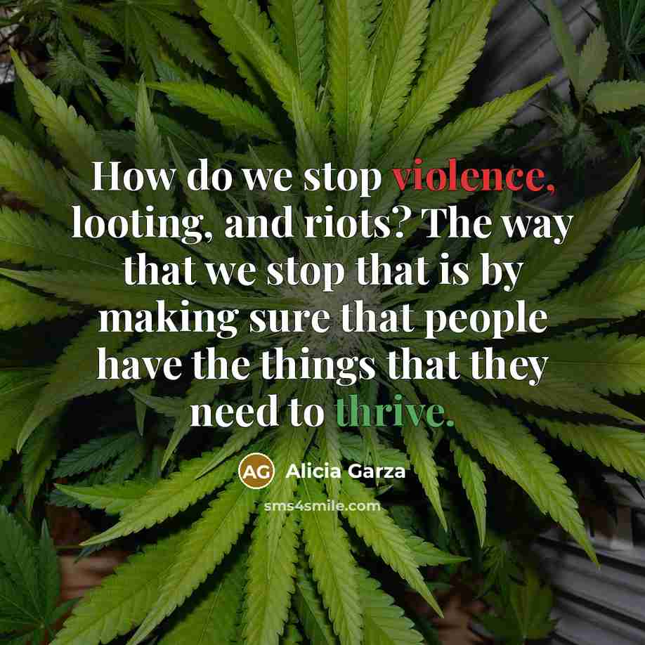“How do we stop violence, looting, and riots? The way…” quote by Alicia Garza