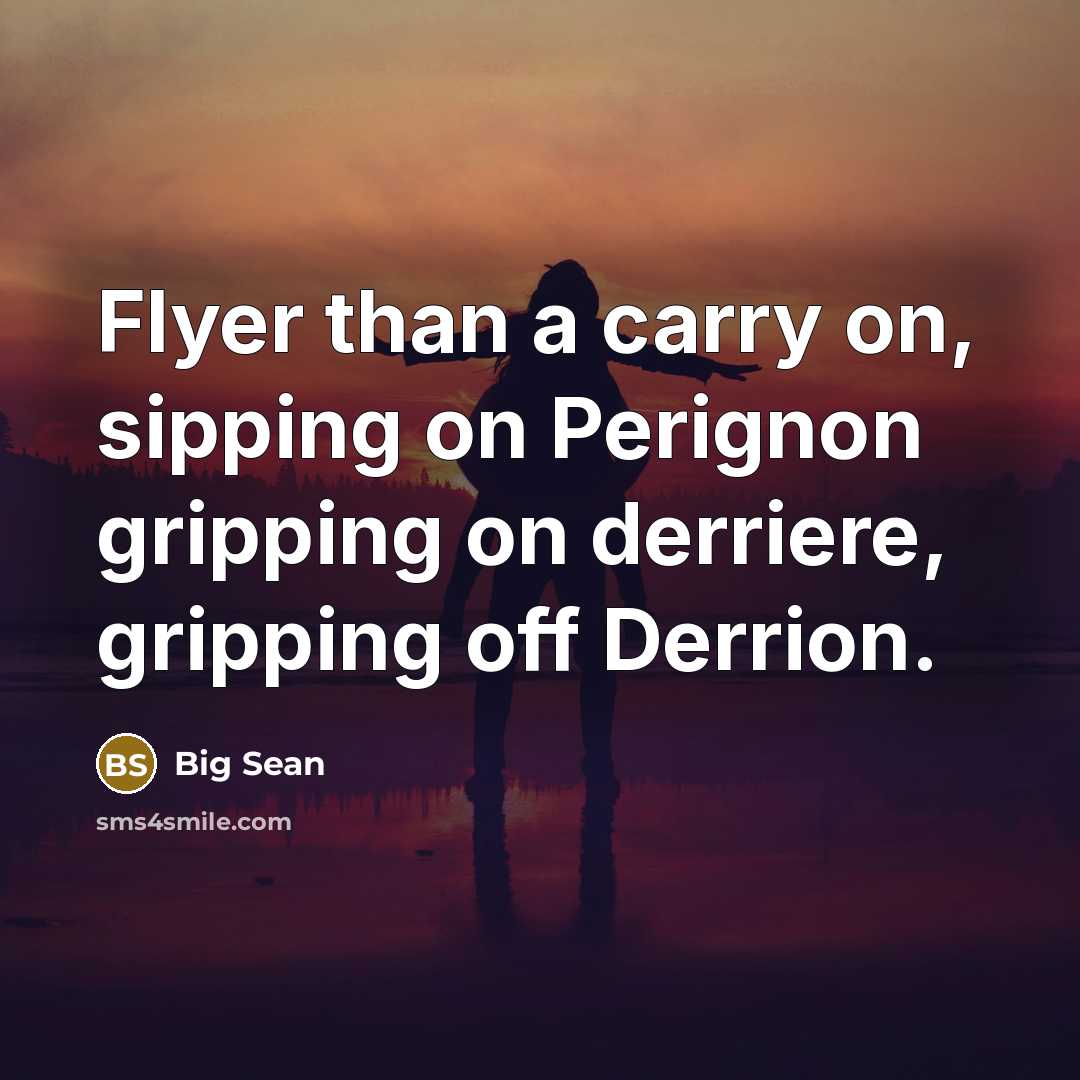 “Flyer than a carry on, sipping on Perignon gripping on derriere, gripping off Derrion.” quote by Big Sean