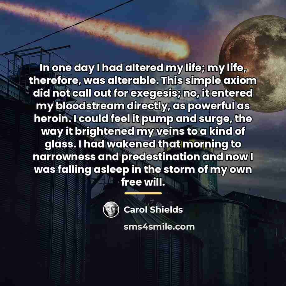 “In one day I had altered my life; my life,…” quote by Carol Shields