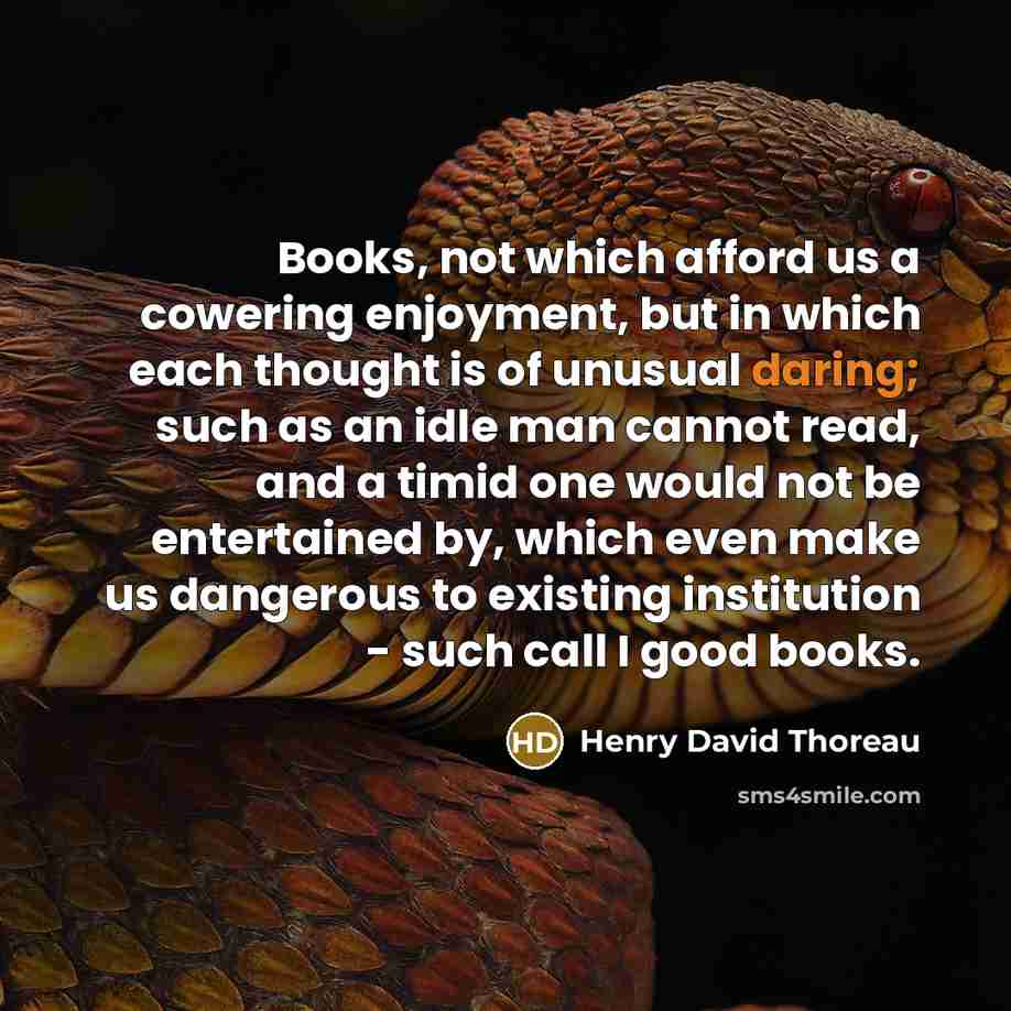 “Books, not which afford us a cowering enjoyment, but in…” quote by Henry David Thoreau