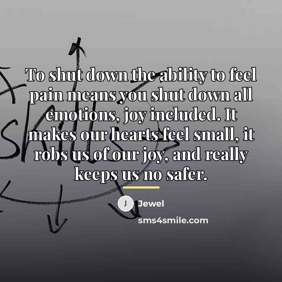 “To shut down the ability to feel pain means you…” quote by Jewel