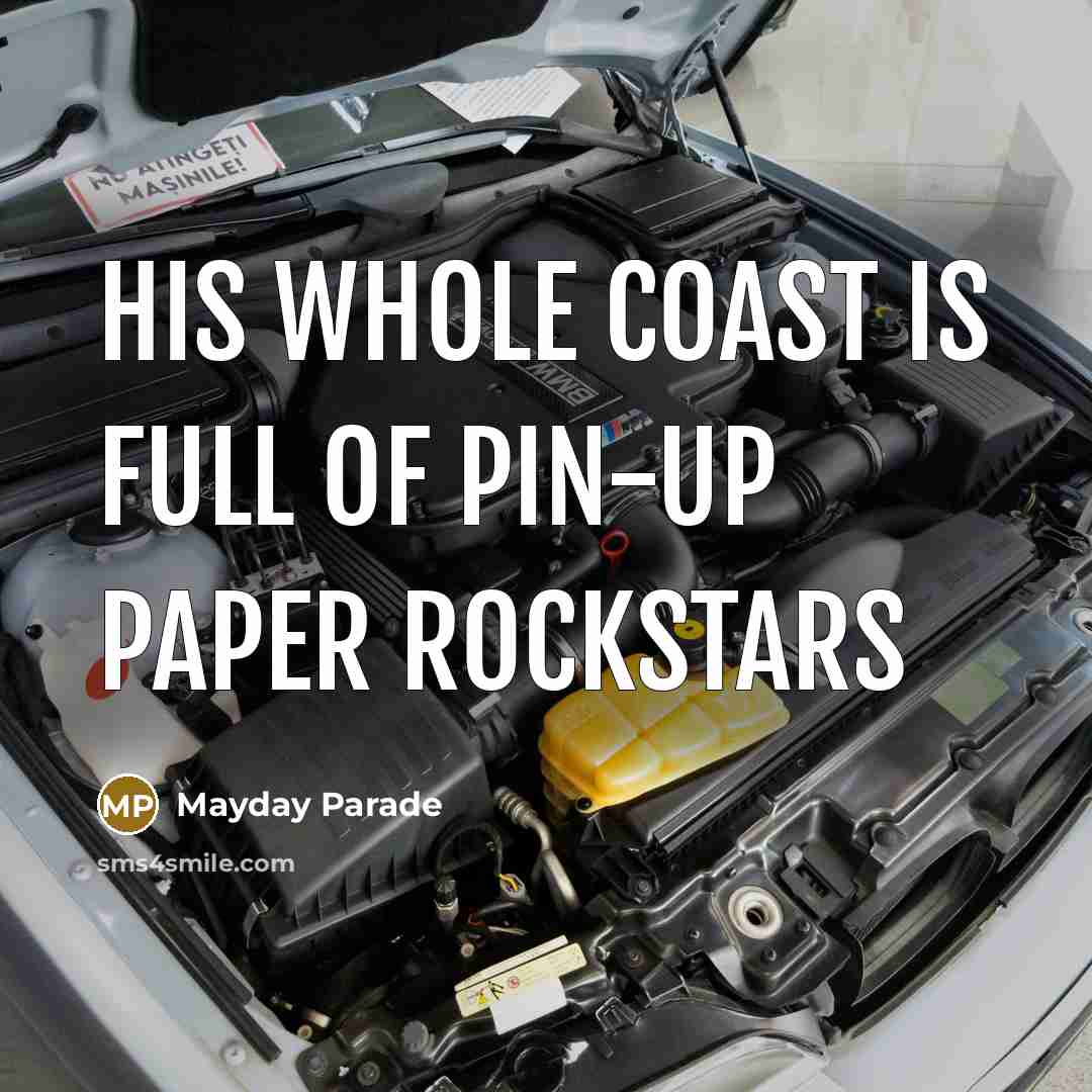 “His whole coast is full of pin-up paper rockstars…” quote by Mayday Parade