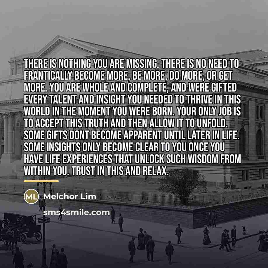 “There is nothing you are missing. There is no need…” quote by Melchor Lim