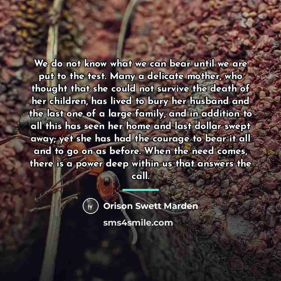 “We do not know what we can bear until we…” quote by Orison Swett Marden