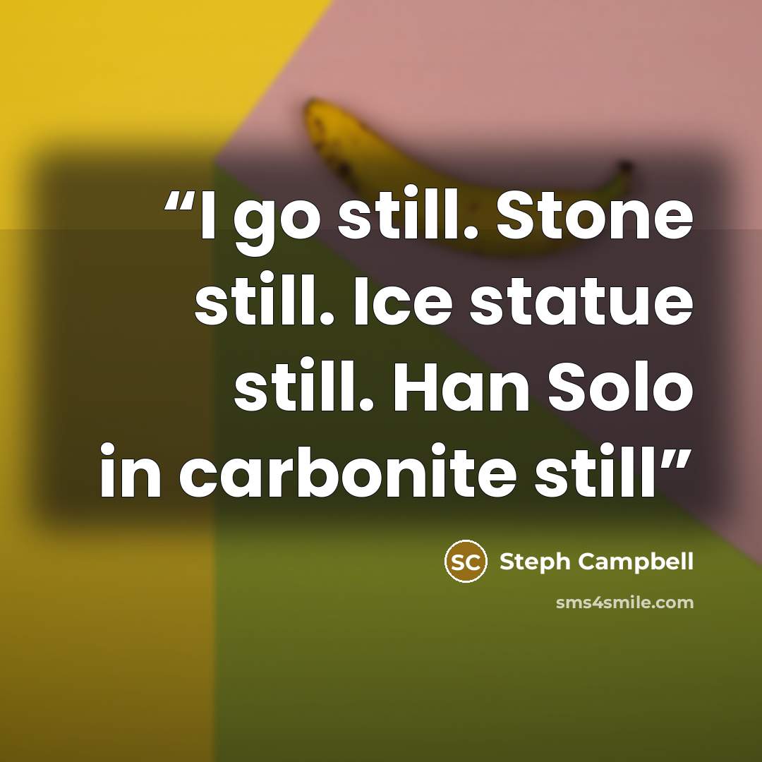 “I go still. Stone still. Ice statue still. Han Solo in carbonite still” quote by Steph Campbell