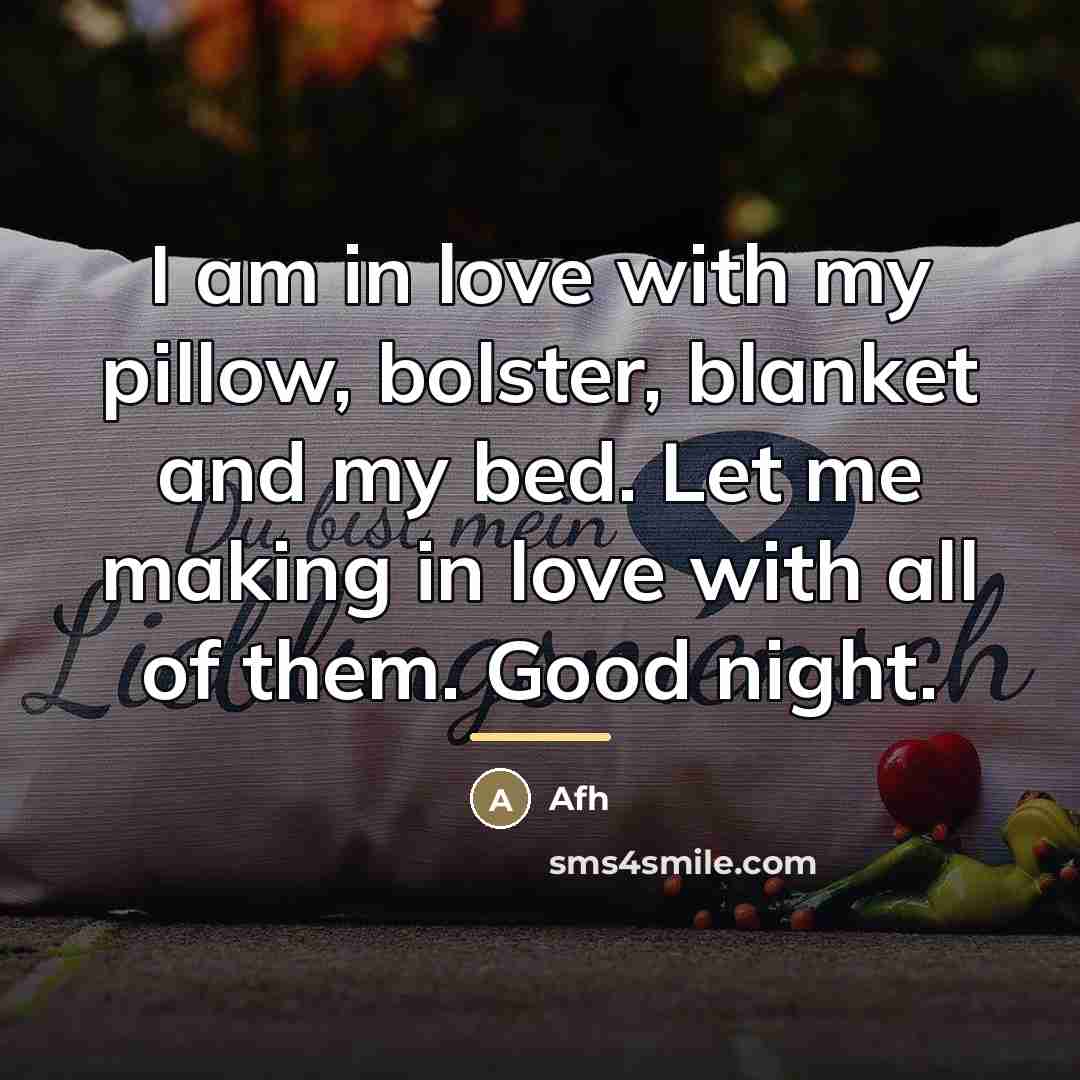 “I am in love with my pillow, bolster, blanket and…” quote by Afh