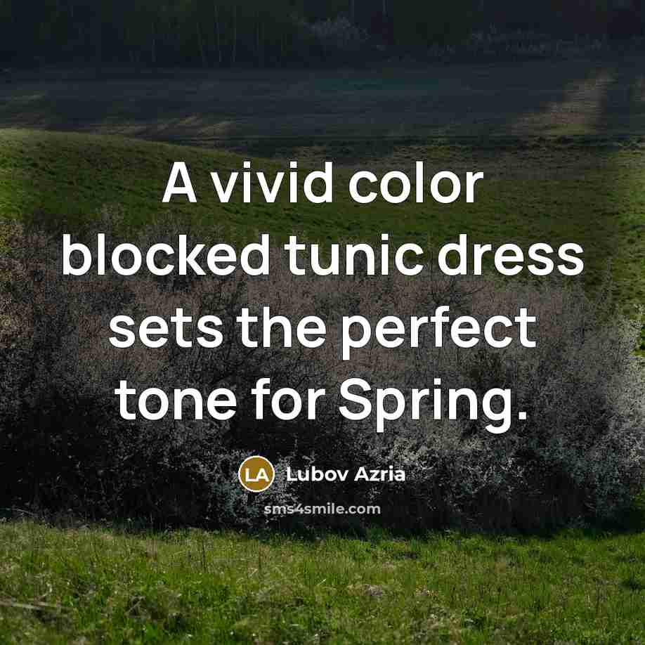 “A vivid color blocked tunic dress sets the perfect tone…” quote by Lubov Azria