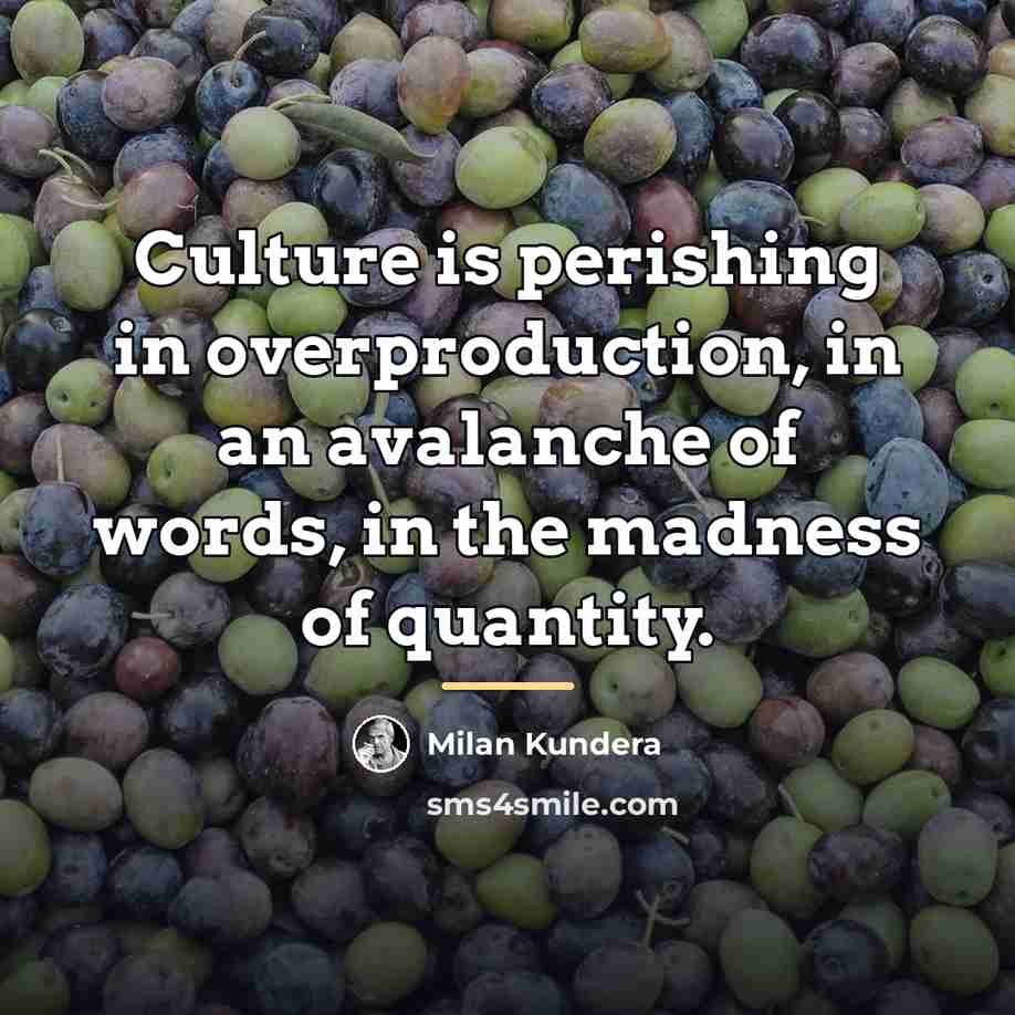 “Culture is perishing in overproduction, in an avalanche of words,…” quote by Milan Kundera